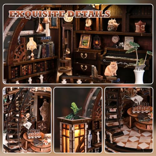 Bacchus Bookstore Book Nook Kit for Adults, 3D Wooden Puzzle DIY Miniature House with Touch LED Light, Bookshelf Decor Craft Gift for Book Lovers - Image 3