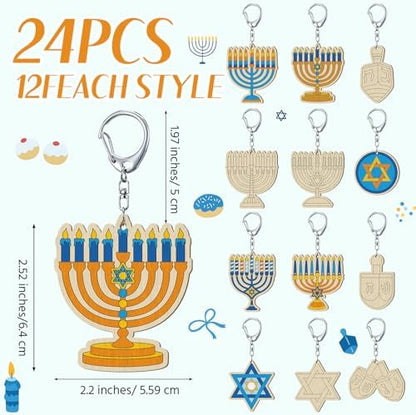 RattanView 24 Pcs Hanukkah Craft Keychains DIY Keychain, 12 Styles - Image 2
