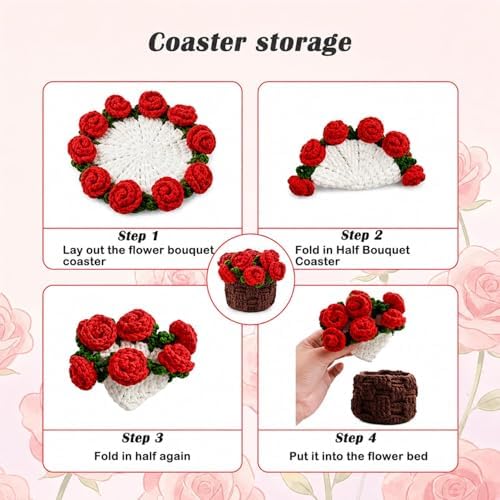 Yarniss Rose Flower Coaster Crochet Kit + Video Guide, Beginner Set - Image 3