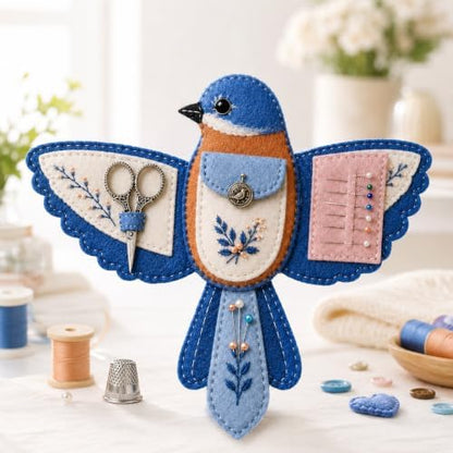Bird-Shaped Felt Sewing Organizer DIY Kit, Handmade Needlepoint Embroidery Craft Set for Beginners Adults, Woodland Bird Design, Gift for Quilters, Charming Vintage Decor(Bluebird) by Unknown