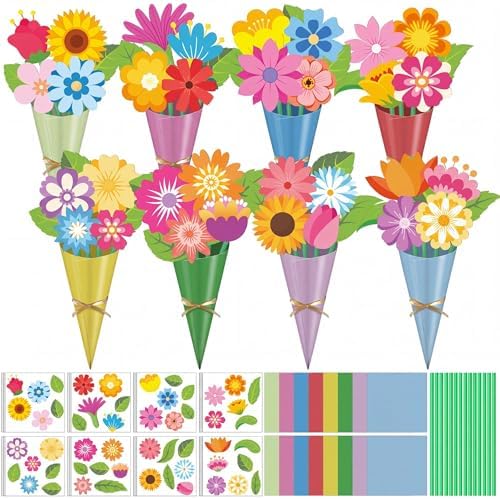 Motipuns 48 Sets Mother's Day Crafts Kit DIY Flower Paper Crafts Colorful Bouquets Make Your Own Flower Gifts for Spring Teacher Appreciation Gifts Handmade Project Mother's Day Home Activities by Motipuns