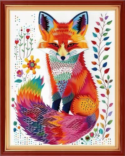 Joyhoor Cross Stitch Kits for Beginners Stamped Cross-Stitch Supplies Needlework preprint Embroidery Kits for Adults DIY Needlepoint Kits Embroidery Patterns 11CT-Colorful Fox 16x20 inchs by JoyhoorCrossStitchKits