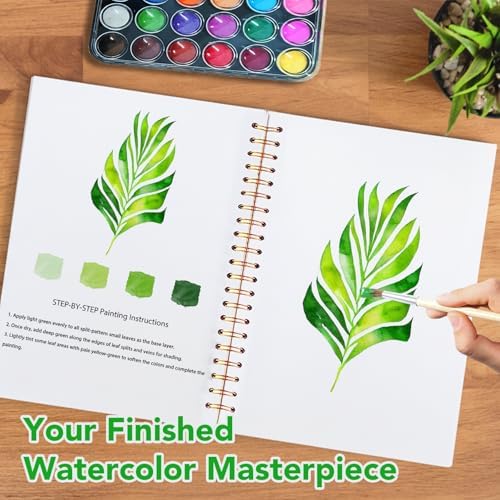 Easy Watercolor Workbook for Beginners - 12 Beautiful Step-by-Step Paintings Water Coloring Book, Includes 18 Colors Paints, Relaxing Art Projects and Creative Gift for Adults & Teen (Leaves) - Image 6