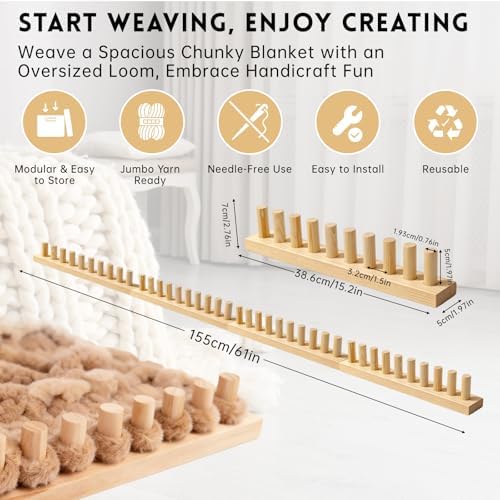 LARIAU Chunky Knitting Blankets Loom, Thick Yarn Knitting Loom for Beginners, 15.2" to 61“ Long Wooden Adjustable & Foldable & Portable Design DIY Machine, Birthday Gifts Knitting Lover Gift - Image 2