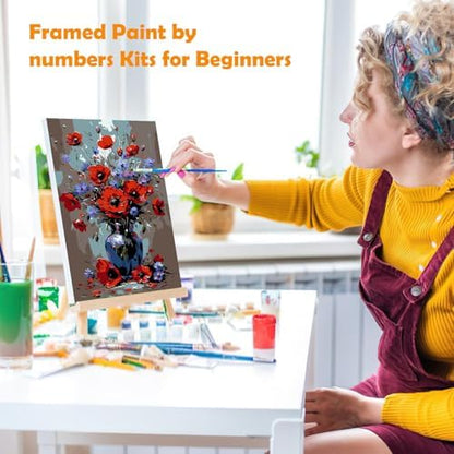 MOGTAA Flowers in Vase Paint by Numbers Kit for Adults Beginners with Frame, Landscape Adult Paint by Number Kits on Canvas with Easel, Easy DIY Oil Painting Kits for Home Decor, 8x12in - Image 4
