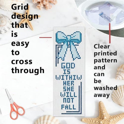 INFUNLY 6 Pcs Woman Power Stamped Embroidery Bookmark 8.5x3 inch Prayer Flower Stamped Cross Stitch Kit for Adults DIY Motivational Quote Stitch Bookmarks Kit for Readers Writers Craft Gift - Image 3