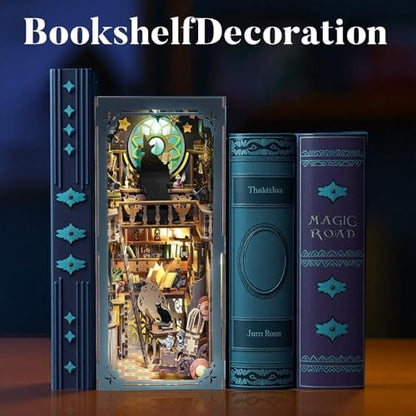DIY Book Nook Kit Magic - Wizard and Cat Book Nook Kits for Adults, 3D Wooden Puzzle Miniature Fantasy Witch Potion Room Theme Bookshelf Decor, Creative DIY Craft for Teens - Image 3