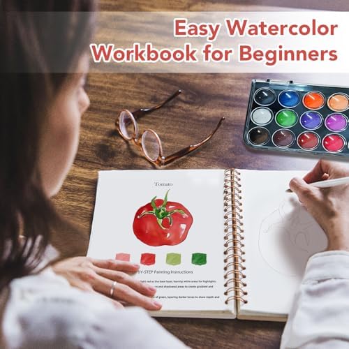 Easy Watercolor Workbook for Beginners - 12 Beautiful Step-by-Step Paintings Water Coloring Book, Includes 18 Colors Paints, Relaxing Art Projects and Creative Gift for Adults & Teen (Vegetables) - Image 2