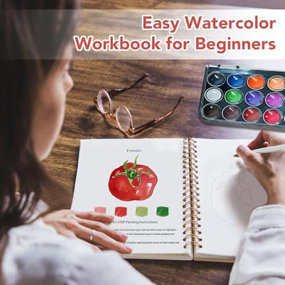 Easy Watercolor Workbook for Beginners - 12 Beautiful Step-by-Step Paintings Water Coloring Book, Includes 18 Colors Paints, Relaxing Art Projects and Creative Gift for Adults & Teen (Vegetables) - Image 2