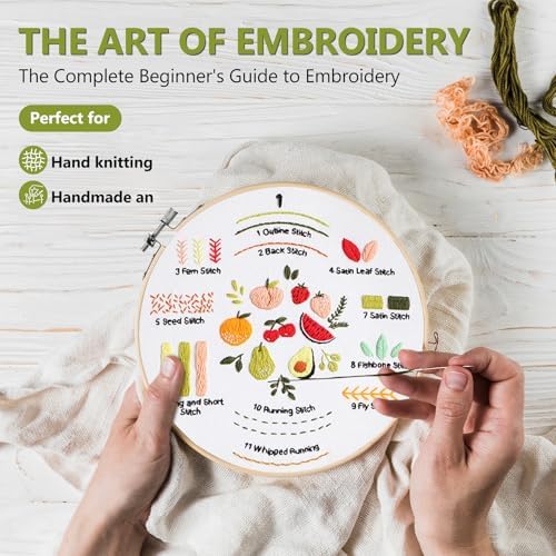 Santune 3 Pack Beginner Embroidery Kits for Adults DIY Starter Kit with 33 Stitch Techniques, Stamped Patterns, Embroidery Hoop, Colorful Threads,Stitch Video Tutorial - Image 2