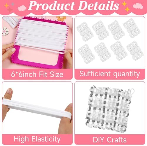 Naozinebi White Loom Loops Potholder White Weaving Loom Loops Potholder Loop Elastic Weaving Craft for Mother's Day DIY Flexible Kit Light Color Weave Crafts for Kids Adults DIY Crafts Supplies - Image 3