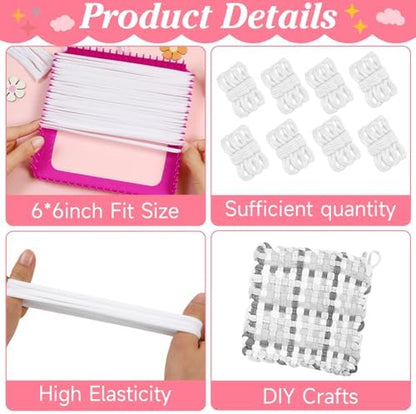 Naozinebi White Loom Loops Potholder White Weaving Loom Loops Potholder Loop Elastic Weaving Craft for Mother's Day DIY Flexible Kit Light Color Weave Crafts for Kids Adults DIY Crafts Supplies - Image 3