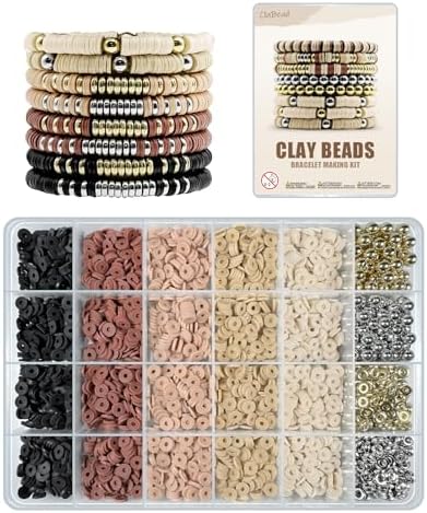 ClaBead Bracelet Making Kit 3200Pcs, Clay Beads Bracelet Kit with Gold Beads and Sliver Beads (Earth Tone) by ClaBead
