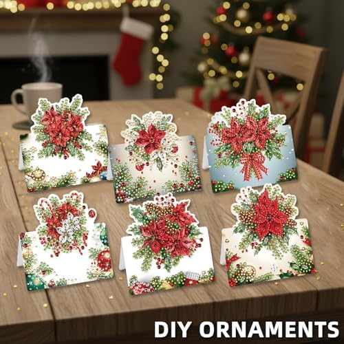 C'eitura 6Pcs DIY Poinsettia Flower Diamond Art Painting Crafts Rhinestone Painting Greeting Card Making Kit Postcard for Holiday Christmas New Year Party Favors - Image 2