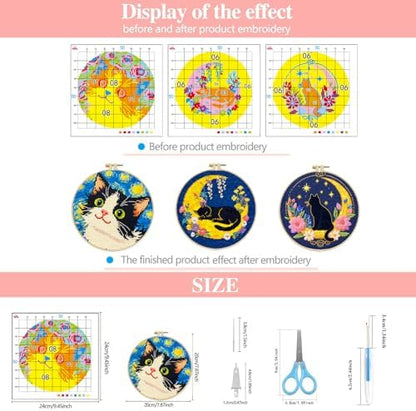 Zhenqing 3 Pack Cat Stamped Cross Stitch Kit for Beginners - Image 4