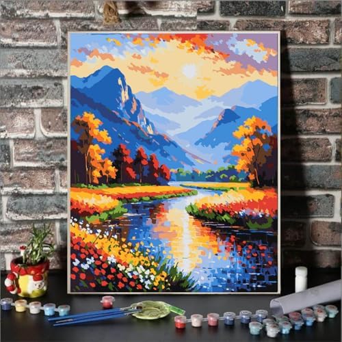 Lovepefe Scenery Paint by Numbers Kit for Adults Flowers Paint by Numbers Mountain Stream DIY Canvas Oil Painting for Gift Home Wall Decor 16x20 Inch - Image 2