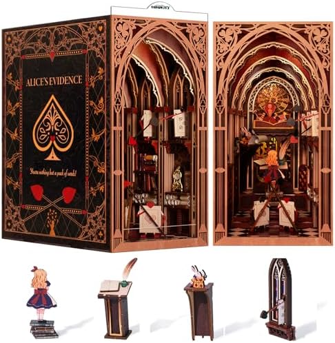 MiniCity Alice in Wonderland Book Nook Kit, Wooden Miniature House with LED by MiniCity