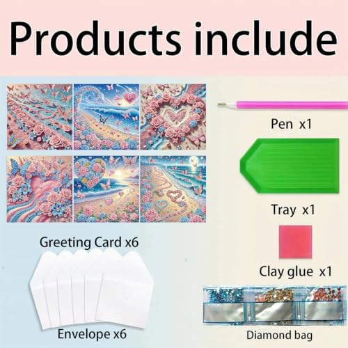 6PCS Seaside Diamond Art Painting Greeting Cards Kit with Envelopes - 5D DIY Diamond Art Card Kits for Adults - Handcrafted Postcards for Birthday & Holiday - Image 5