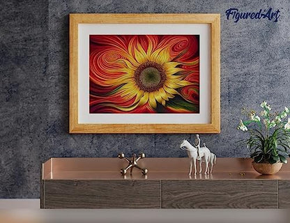 Figured'Art Paint by Numbers for Adults with Frame Red Sunflower 16"x20" - Craft Art Painting DIY Kit Canvas Already Stretched on a Wooden Frame - Image 4