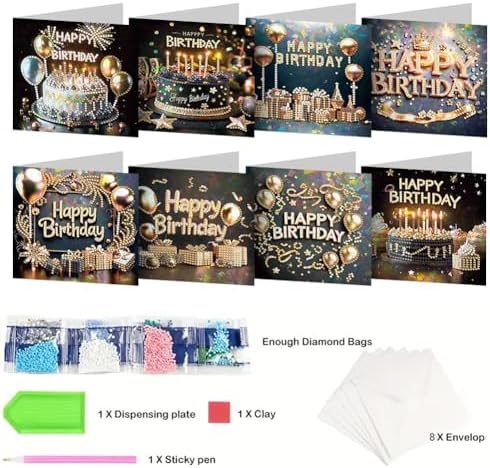 8PCS DIY Diamond Art Greeting Cards Birthday Congratulations Cards & Gifts - Image 7