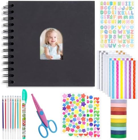 Kid Scrapbook DIY Photo Album Hard Cover Scrapbook Kit for Kids Instant Camera Print Paper with DIY Accessories (Black) by Ablus