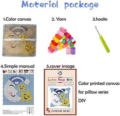 Latch Hook Kits Pillow Plant Flower Leaves Printed Canvas Cushion Crochet Yarn Needlework Hook Latch DIY Kit Embroidery Pillowcase Rug Cover Home Sofa Christmas Decoration 43x43cm - Image 2