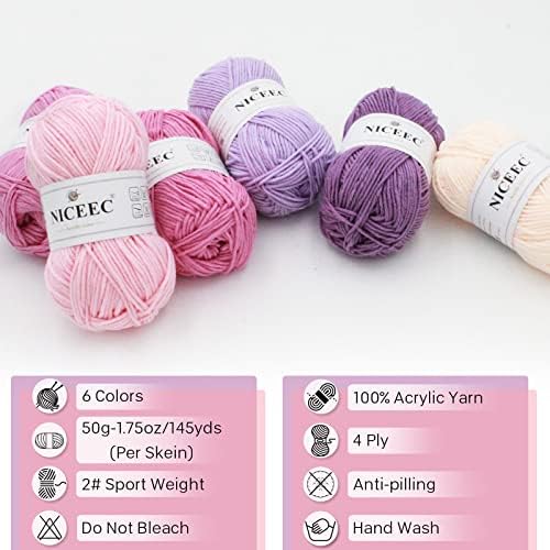 NICEEC 300g Soft Assorted Colors Yarn 100% Acrylic 870yds -Purple Series - Image 4