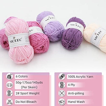 NICEEC 300g Soft Assorted Colors Yarn 100% Acrylic 870yds -Purple Series - Image 4