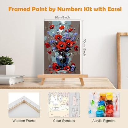 MOGTAA Flowers in Vase Paint by Numbers Kit for Adults Beginners with Frame, Landscape Adult Paint by Number Kits on Canvas with Easel, Easy DIY Oil Painting Kits for Home Decor, 8x12in - Image 2