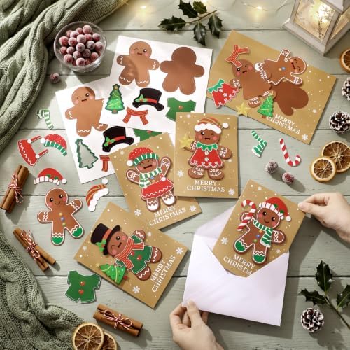 Dispowreath 24 Pcs DIY Christmas Card Making Kits with Envelopes DIY Christmas Craft Make Your Own Gingerbread Man Greeting Card Making Supplies for Holiday Xmas Party Decoration Favor - Image 4