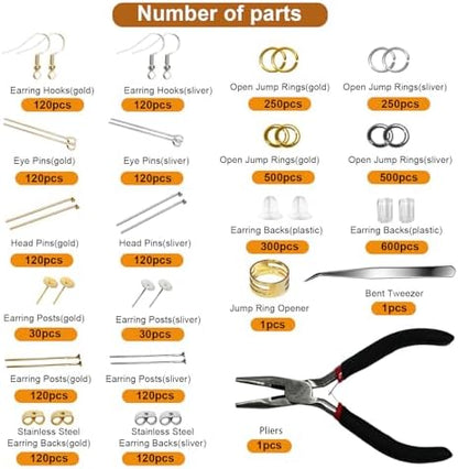 3824Pcs Earring Making Kit with Jewelry Pliers – Complete DIY Earring Supplies Including Hooks, Eye Pins, Jump Rings, Hypoallergenic Jewelry Findings for Beginners and Professionals - Image 3