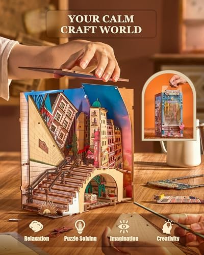 Rolife DIY Book Nook Kits for Adults, Miniature Dollhouse Booknook Kit, 3D Wooden Puzzle Creative Decorative Bookends Bookshelf Diorama Insert Crafts Hobbies Gifts (Street Scene) - Image 5