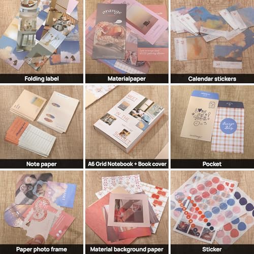 imoon Scrapbook Photo Album Supplies Kit with Tweezers and Glue Tape – Romantic Aesthetic Junk Journal Kit, Scrapbooking Paper, Sticker Pack, Notebook, DIY Craft, Gift for Adults (Sunset) - Image 4