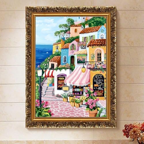 Coastal Village Town Paint by Numbers Kit for Adults Canvas, Frameworkless - Image 2