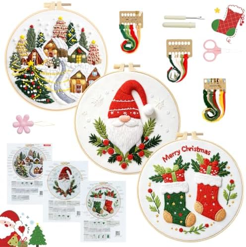 Christmas Embroidery Kit, 3 Pack Christmas Cross Stitch Kits for Adult by RIHYTFU