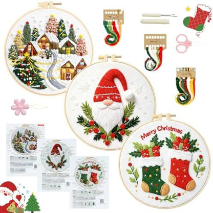 Christmas Embroidery Kit, 3 Pack Christmas Cross Stitch Kits for Adult by RIHYTFU