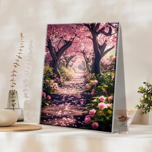 JOOZ Paint by Numbers Kit for Adults Landscape Paint by Number with Frame DIY Cherry Blossom Paint by Number with Easel Flowers Paint by Numbers Kit on Canvas for Gift Home Wall Decor 7.87x11.81 Inch - Image 4