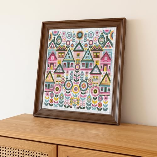 FREEBLOSS 11CT Vector Cottage Stamped Cross Stitch Kits Complete Embroidery Kits with Instruction Cross Stitch Wall Hanging Kit for Needlepoint Adults Wall Art Decoration 18x18in/45x45cm - Image 7