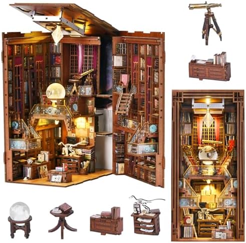MiniCity Book Nook Kit, DIY Miniature Dollhouse Booknook Kit, 3D Wooden Puzzle Bookend Bookshelf Insert Decor with LED Light for Teens and Adults (Beyond Library) by MiniCity