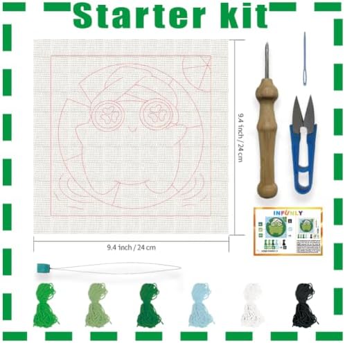 INFUNLY Fun Frog Punch Needle Kit for Adults Lotus Leaf Punch Needle Embroidery Kits for Beginners 9.4×9.4inch DIY Punch-Stitching Kit with Instruction Threader Needles Square Frame for Wall Decor - Image 2