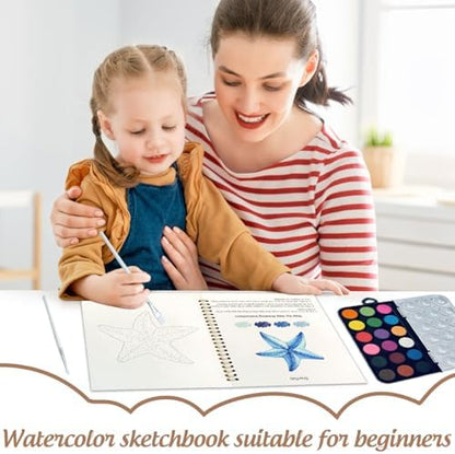 Watercolor Workbook, Water Coloring Book, 12 Different Patterns of Original DIY Designs, 18 Colors Watercolor Paint Set, Beginner-Friendly Watercolor Workbooks(Marine organisms) - Image 7