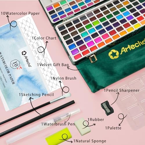 Artecho 128-Color Watercolor Paint Set with Metallics, Portable Tin Case - Image 3