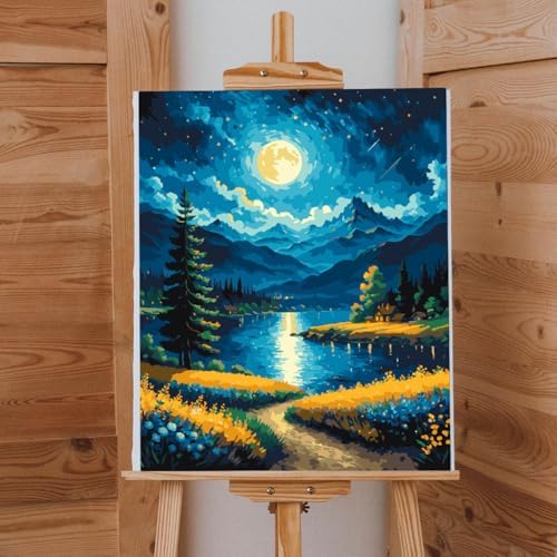 Lovepefe Moon Paint By Numbers Kit for Adults Beginner Forest Adult Paint By Number Kits On Canvas Adults Kits DIY Lake Flowers Oil Painting Kits for Gift Home Wall Decor 16x20 Inch - Image 3