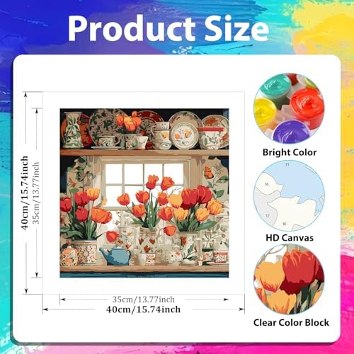 xcemhil Flowers Paint by Numbers Kit for Adults Beginner, Flowers Paint by Number for Adult, Acrylic Paint by Numbers Kits Suitable for Home Wall Art Decor Gifts 16x16 Inch - Image 4