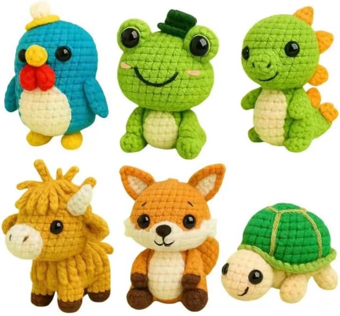 GUOXIAOER 6Pcs Crochet Kit for Beginners, DIY Craft for Adults, Great Gife for Crochet Lovers, Crocheting Animal Kits with Step by Step Videos,Yarn,Crochet Hook,Birthday, Holiday Gift (Crochet A) by GUOXIAOER