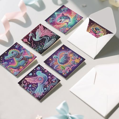C'eitura 6Pcs Cute Animal DIY Diamond Art Painting Greeting Cards Kit | Adorable Kawaii Theme Thank You Birthday Cards | All Occasion Blank Note Cards for Kids & Adults - Image 6