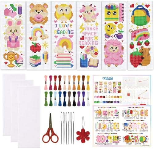 ORIGACH 6 Set Cartoon Animal & Reading Elements Cross Stitch Bookmark Kit by ORIGACH