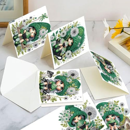 LazyFold 6Pcs DIY Diamond Art Painting Greeting Cards with Envelopes, Green Theme All Occasion Note Card Kit for Women, Handmade Thank You Birthday Friendship Cards St. Patrick's Day Gift - Image 7