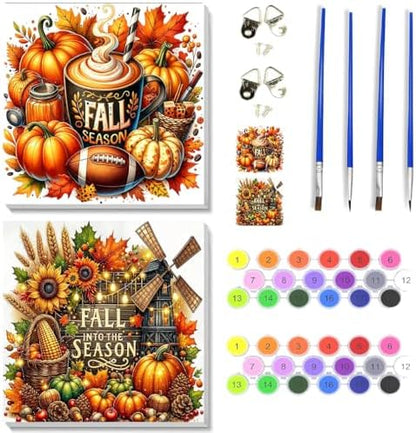 2 pack Fall Paint by Numbers Kit for Adults Beginner With Framed,Thanksgiving Pumpkin Easy Adult Paint by Number Kits on Canvas DIY Painting for Beginners Art by Numbers for Home Wall Decor 10x10 Inch by NEGEKFKX