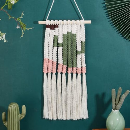 WEBEEDY Macrame Kit for Beginners DIY Macrame Wall Hanging Craft Set Boho Cactus Macrame Tapestry Wall Decor DIY Macrame Cord Kit with 61 Yard Cotton Cord, Wooden Stick and Other Supplies,20x60cm - Image 7